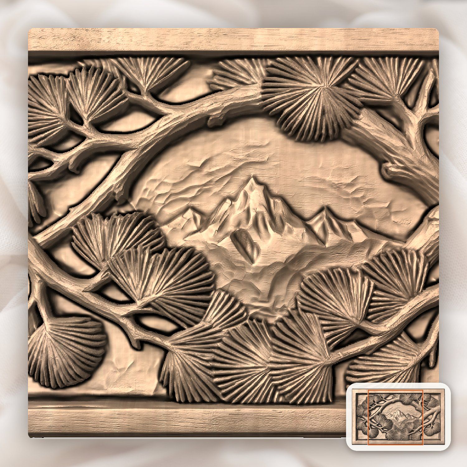 Alpine Mountain Peak Pine Branches CNC Relief STL bas-relief STL — view 7