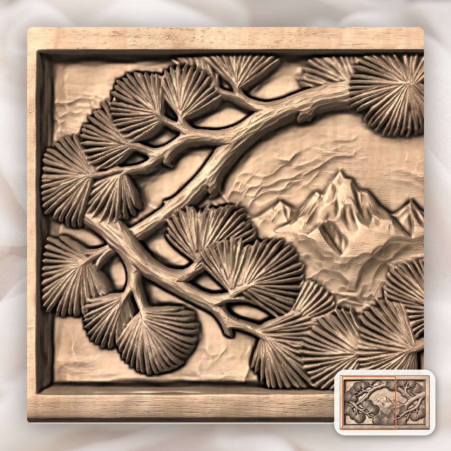 Alpine Mountain Peak Pine Branches CNC Relief STL bas-relief STL — view 8