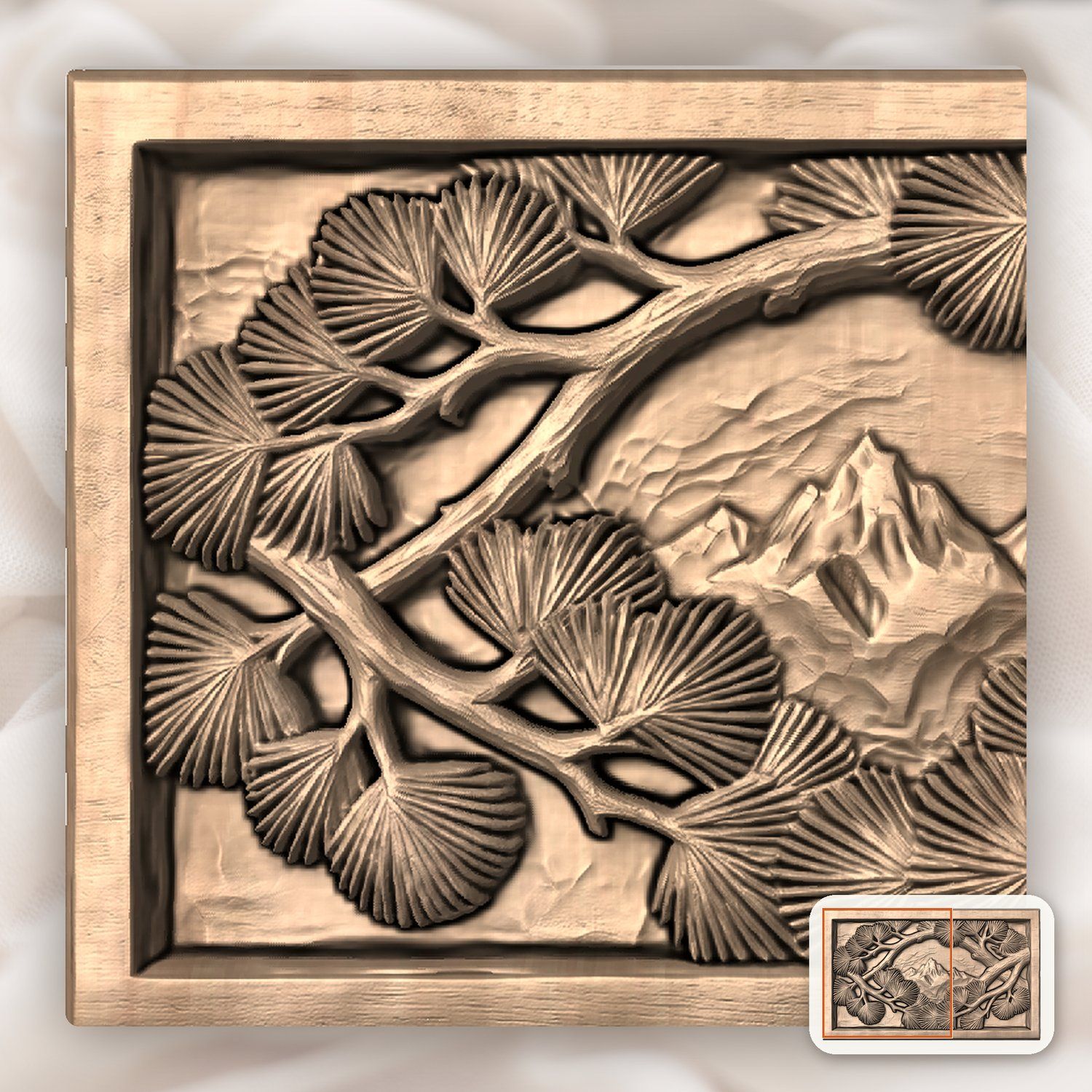 Alpine Mountain Peak Pine Branches CNC Relief STL bas-relief STL — view 9