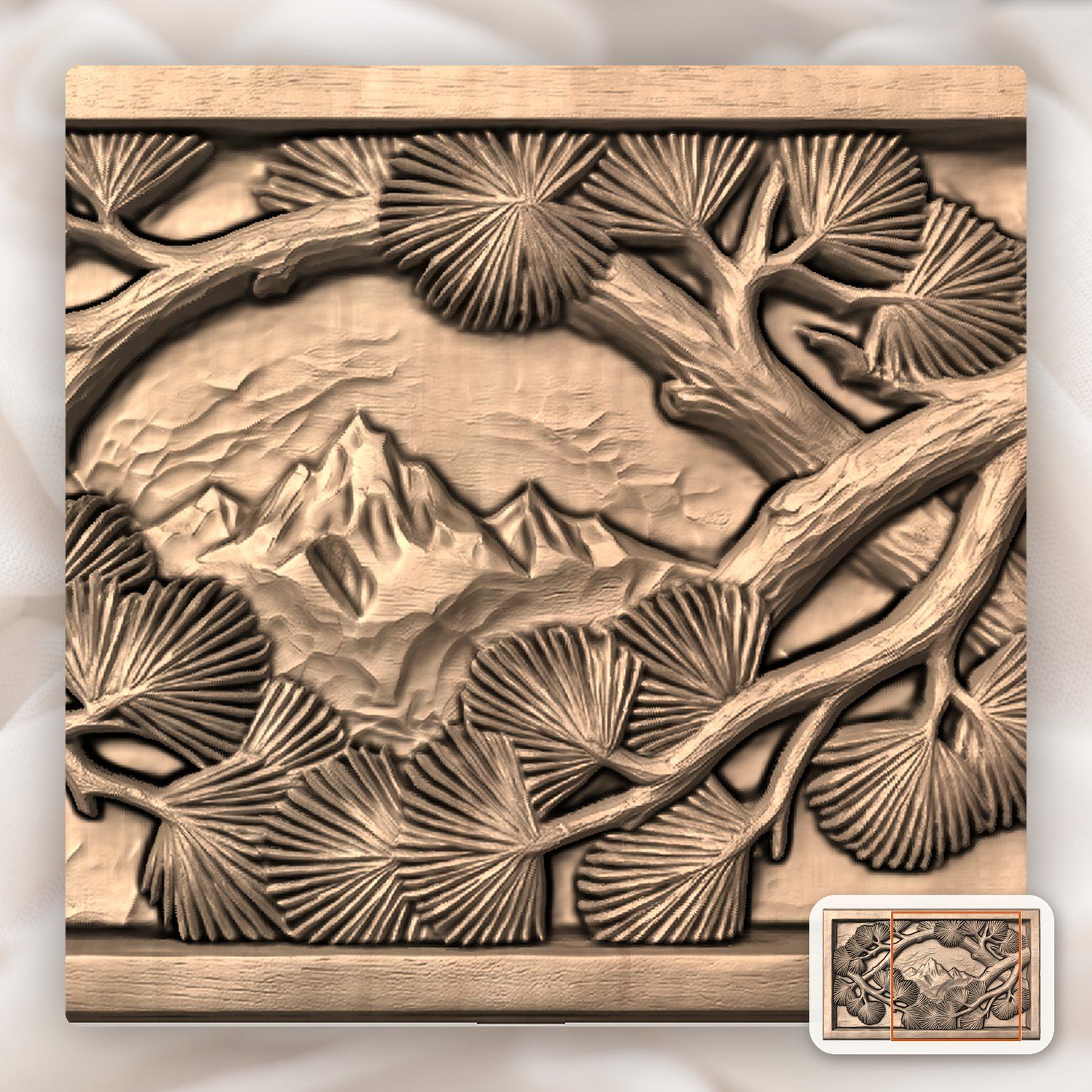 Alpine Mountain Peak Pine Branches CNC Relief STL bas-relief STL — view 10