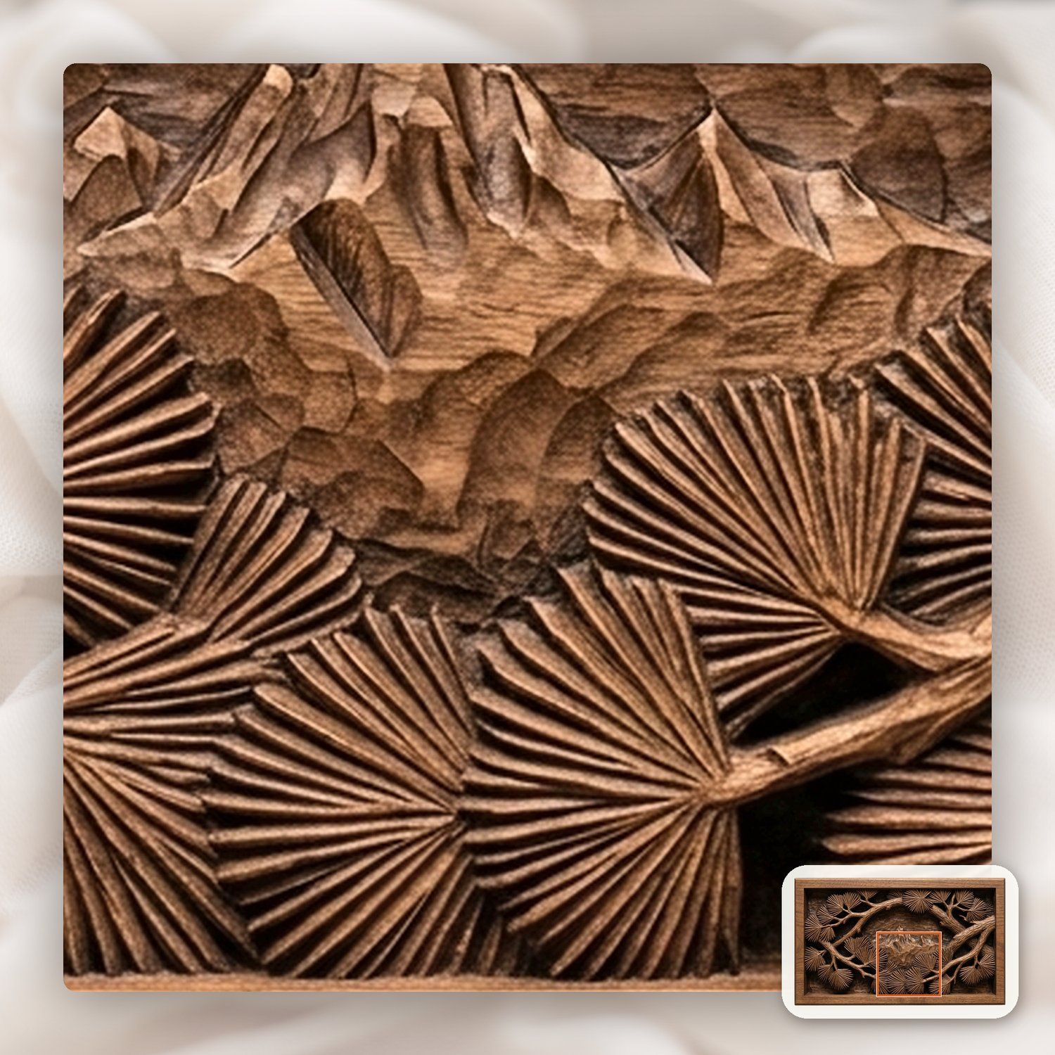 Alpine Mountain Peak Pine Branches CNC Relief STL bas-relief STL — view 11