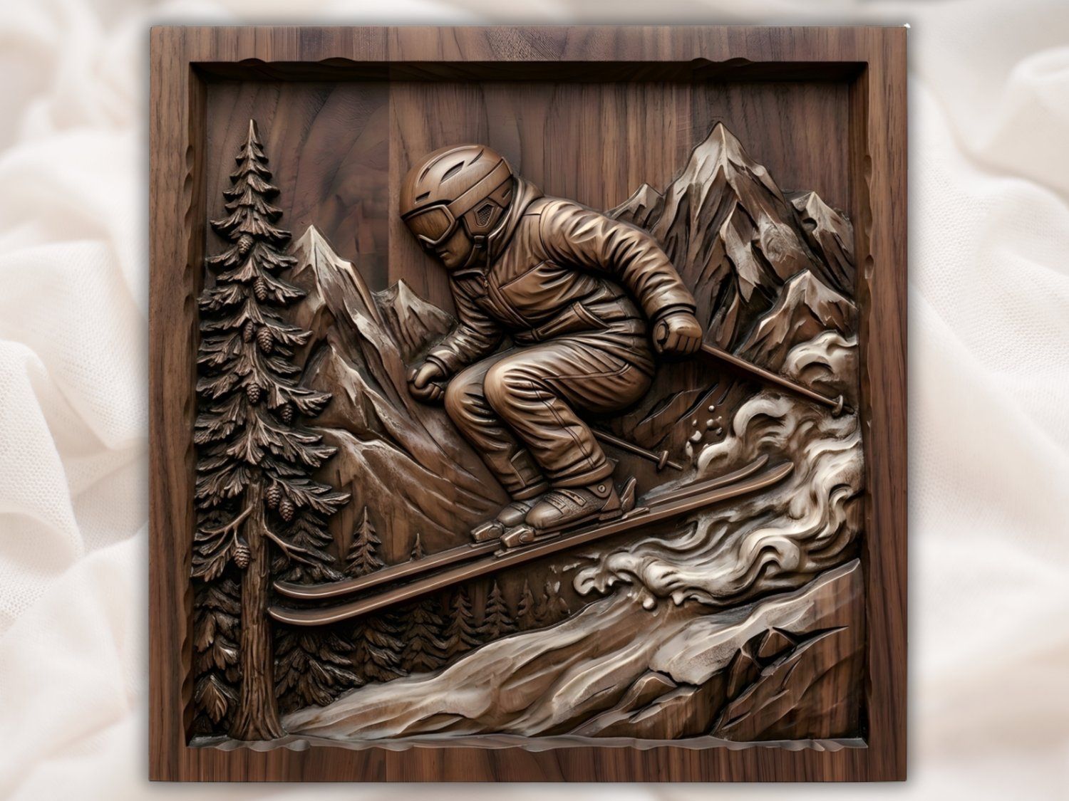 Alpine Skier Downhill Mountain Scene CNC Relief STL bas-relief STL design