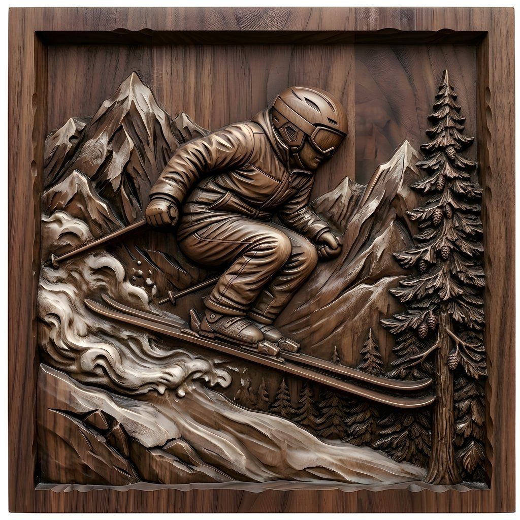 Alpine Skier Downhill Mountain Scene CNC Relief STL bas-relief STL — view 10