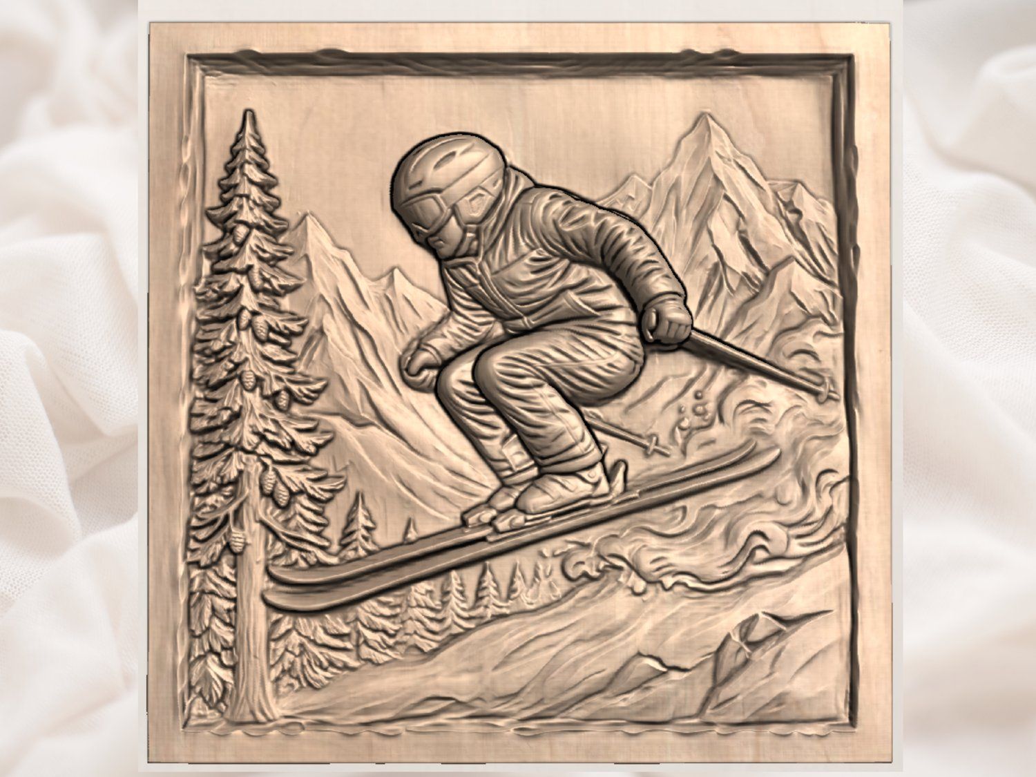 Alpine Skier Downhill Mountain Scene CNC Relief STL bas-relief STL — view 2