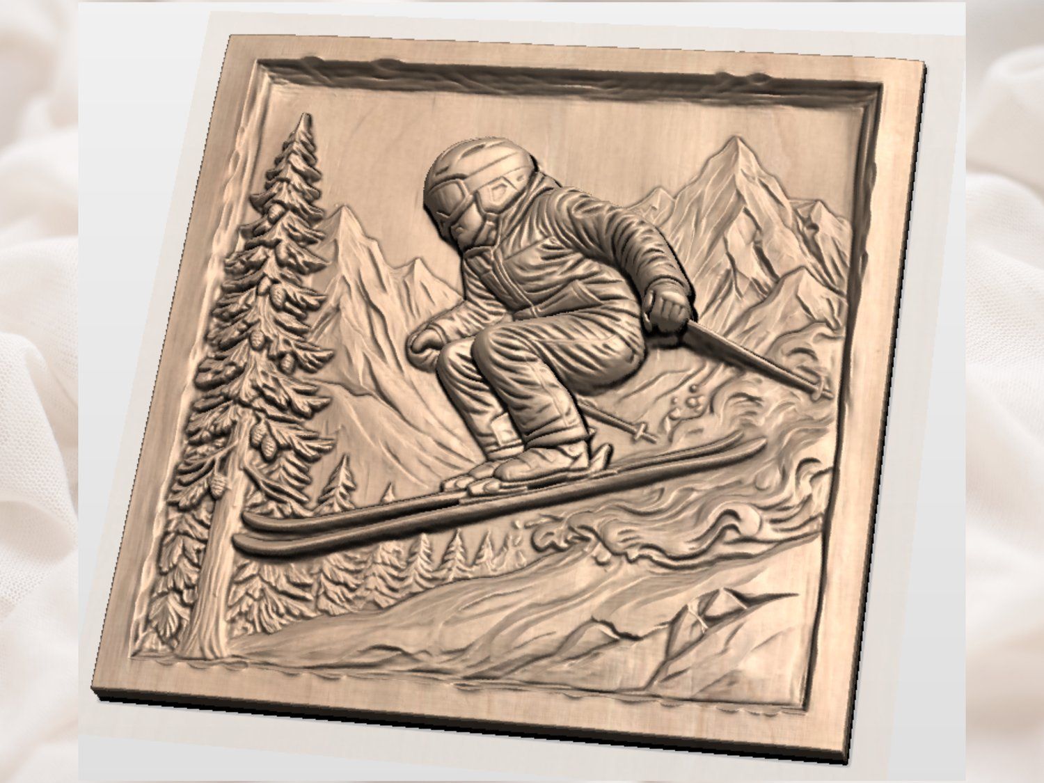 Alpine Skier Downhill Mountain Scene CNC Relief STL bas-relief STL — view 3