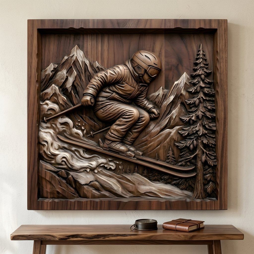 Alpine Skier Downhill Mountain Scene CNC Relief STL bas-relief STL — view 5