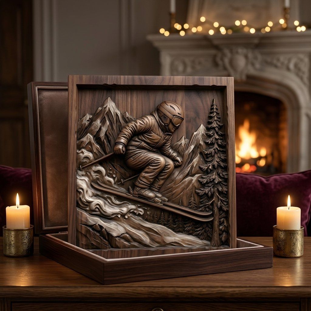 Alpine Skier Downhill Mountain Scene CNC Relief STL bas-relief STL — view 8
