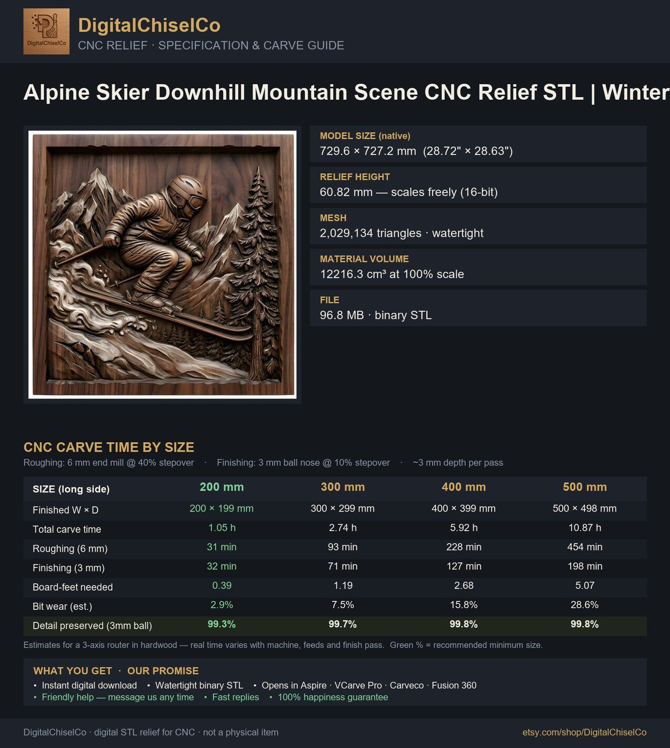 Alpine Skier Downhill Mountain Scene CNC Relief STL bas-relief STL — view 9