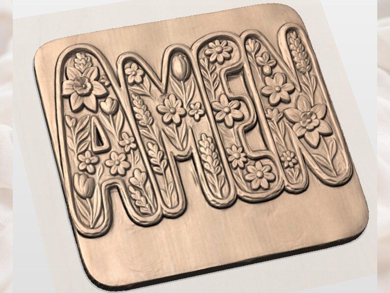 AMEN Wildflower Word Relief STL for CNC and 3D Printing bas-relief STL — view 2