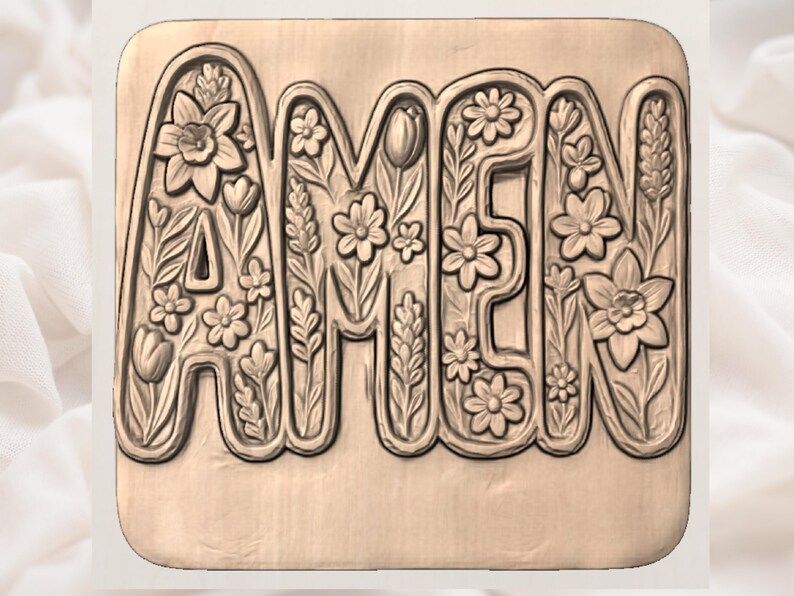 AMEN Wildflower Word Relief STL for CNC and 3D Printing bas-relief STL — view 3