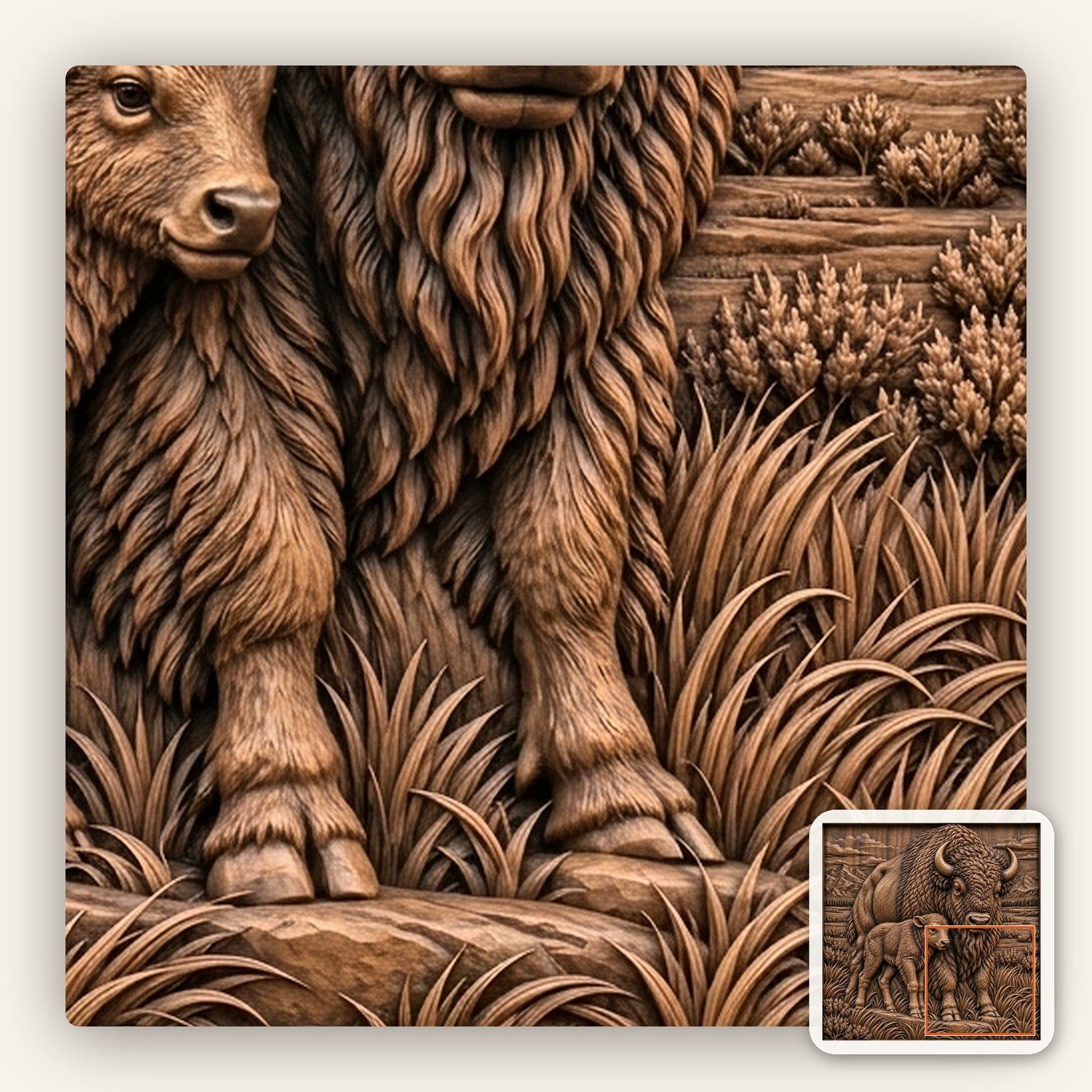 American Bison Buffalo and Calf CNC Relief STL bas-relief STL — view 12