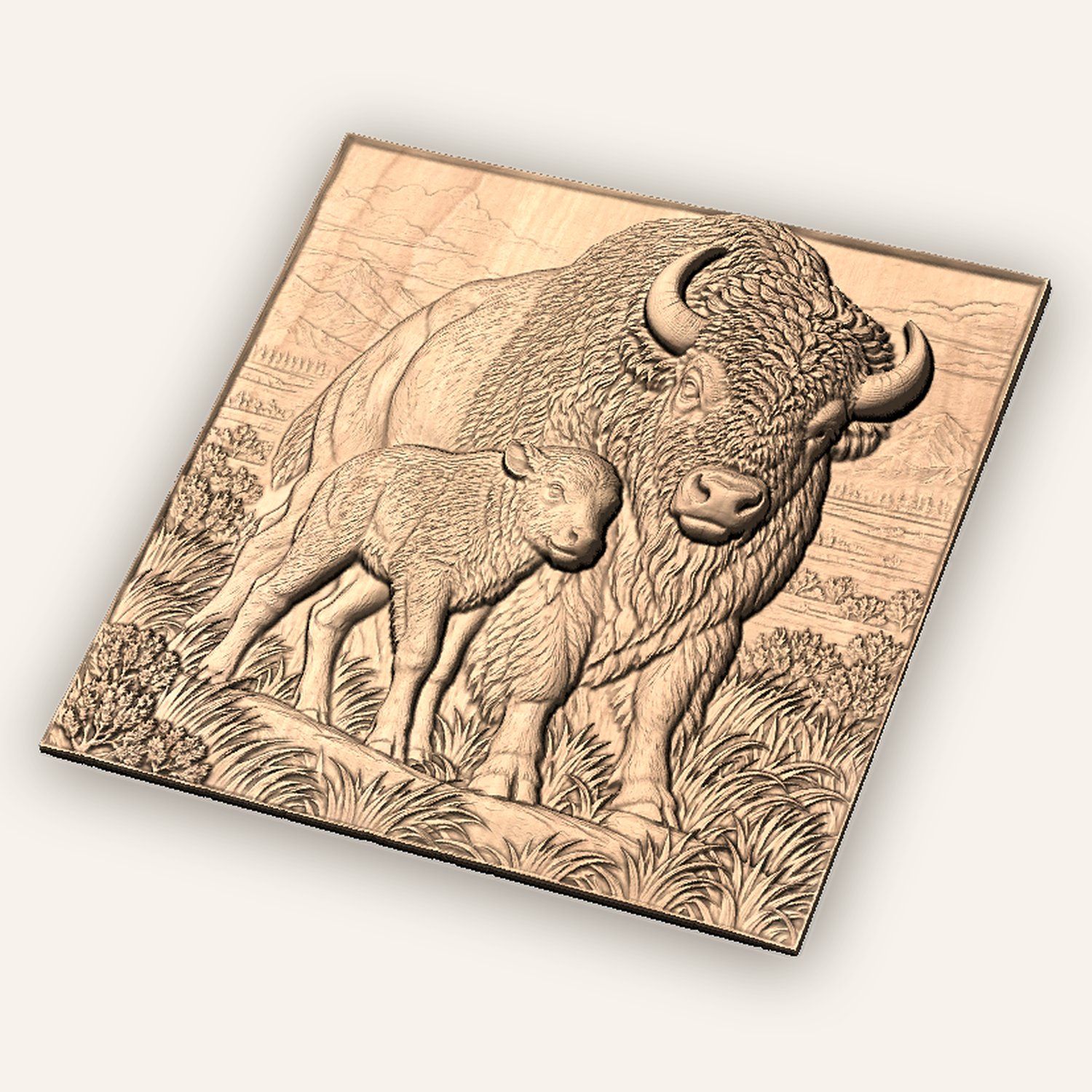 American Bison Buffalo and Calf CNC Relief STL bas-relief STL — view 5