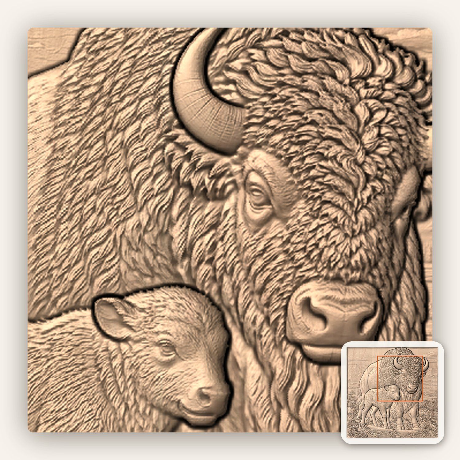 American Bison Buffalo and Calf CNC Relief STL bas-relief STL — view 7