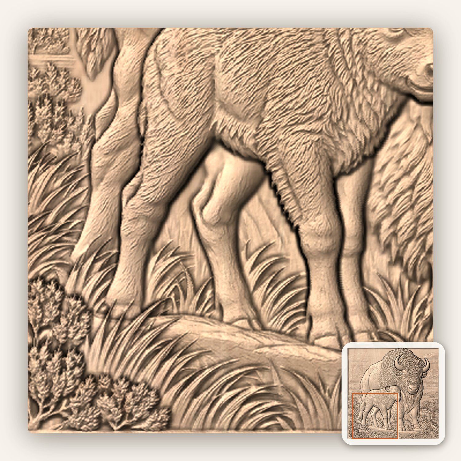 American Bison Buffalo and Calf CNC Relief STL bas-relief STL — view 8