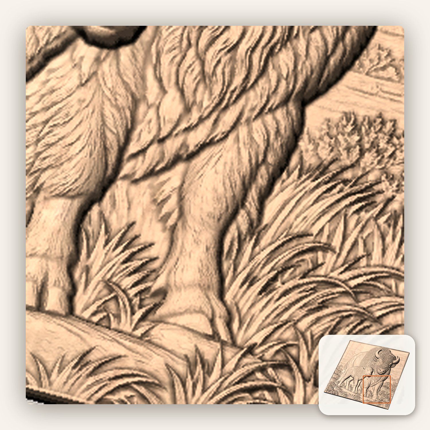 American Bison Buffalo and Calf CNC Relief STL bas-relief STL — view 9