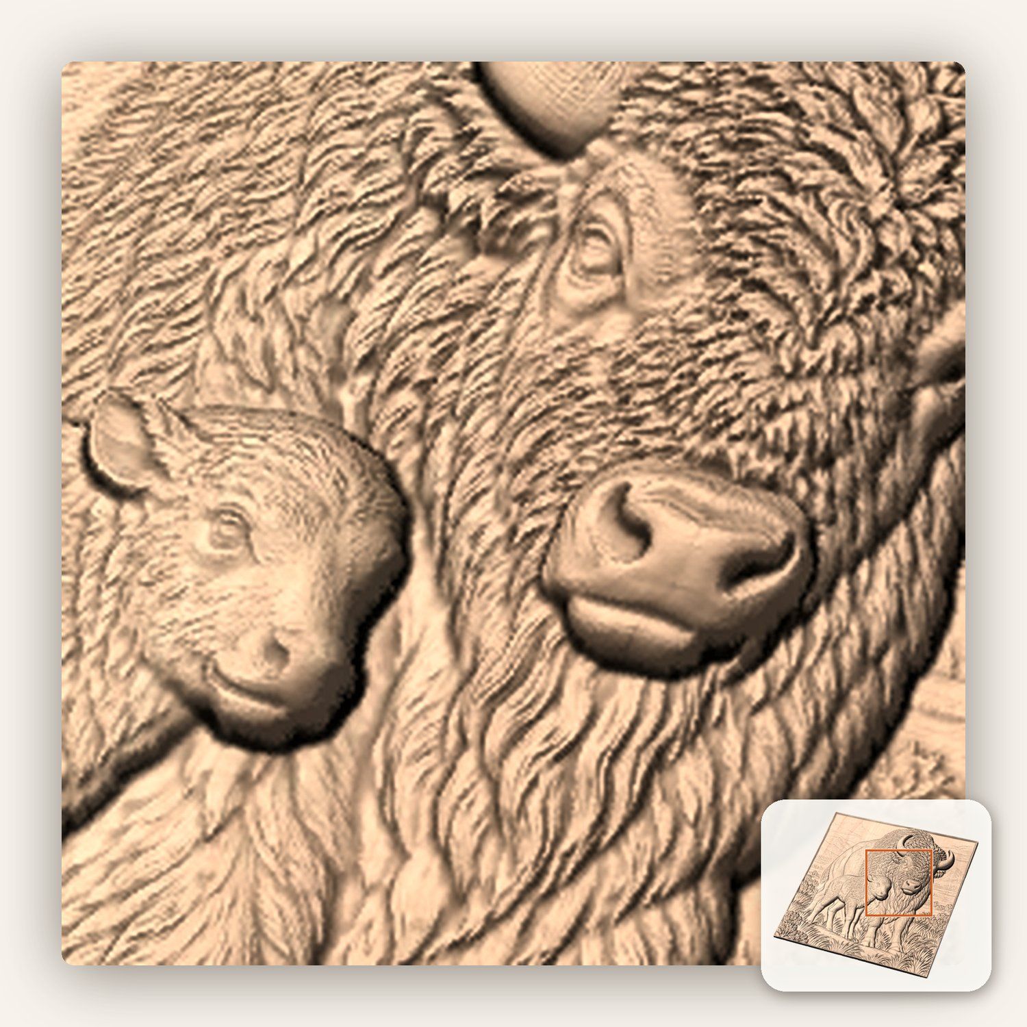 American Bison Buffalo and Calf CNC Relief STL bas-relief STL — view 10