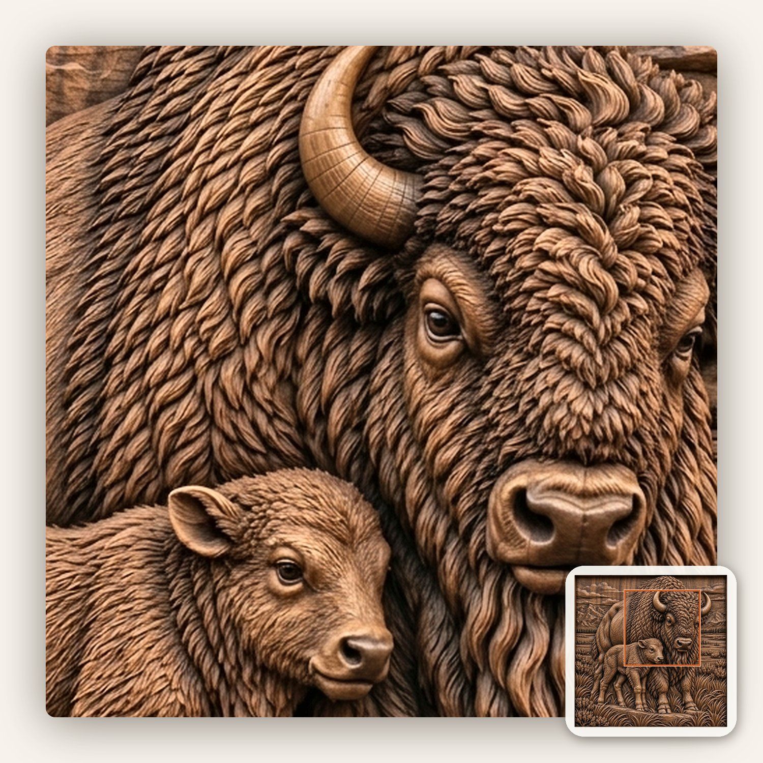 American Bison Buffalo and Calf CNC Relief STL bas-relief STL — view 11