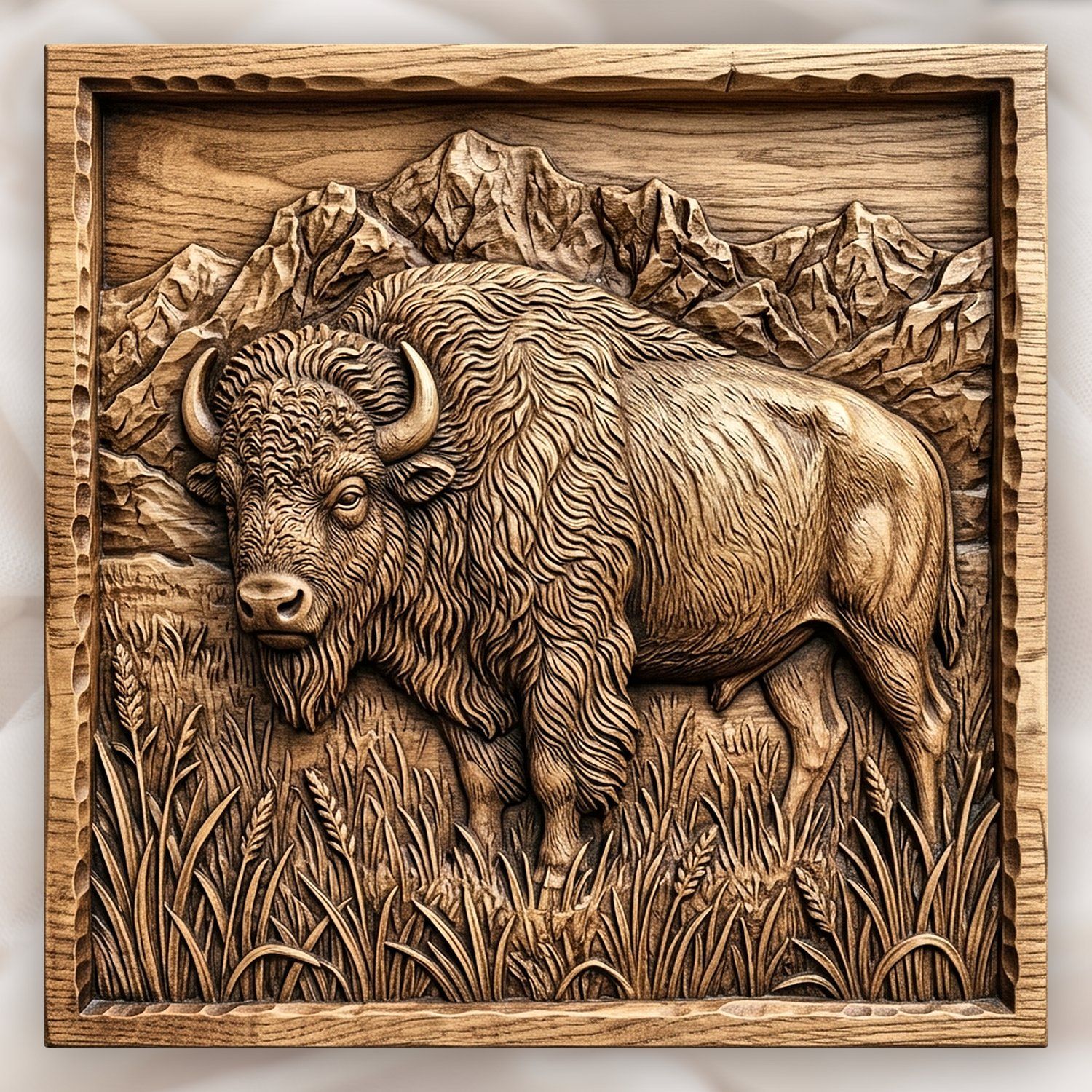 American Bison Buffalo Mountain Scene CNC Relief STL bas-relief STL design