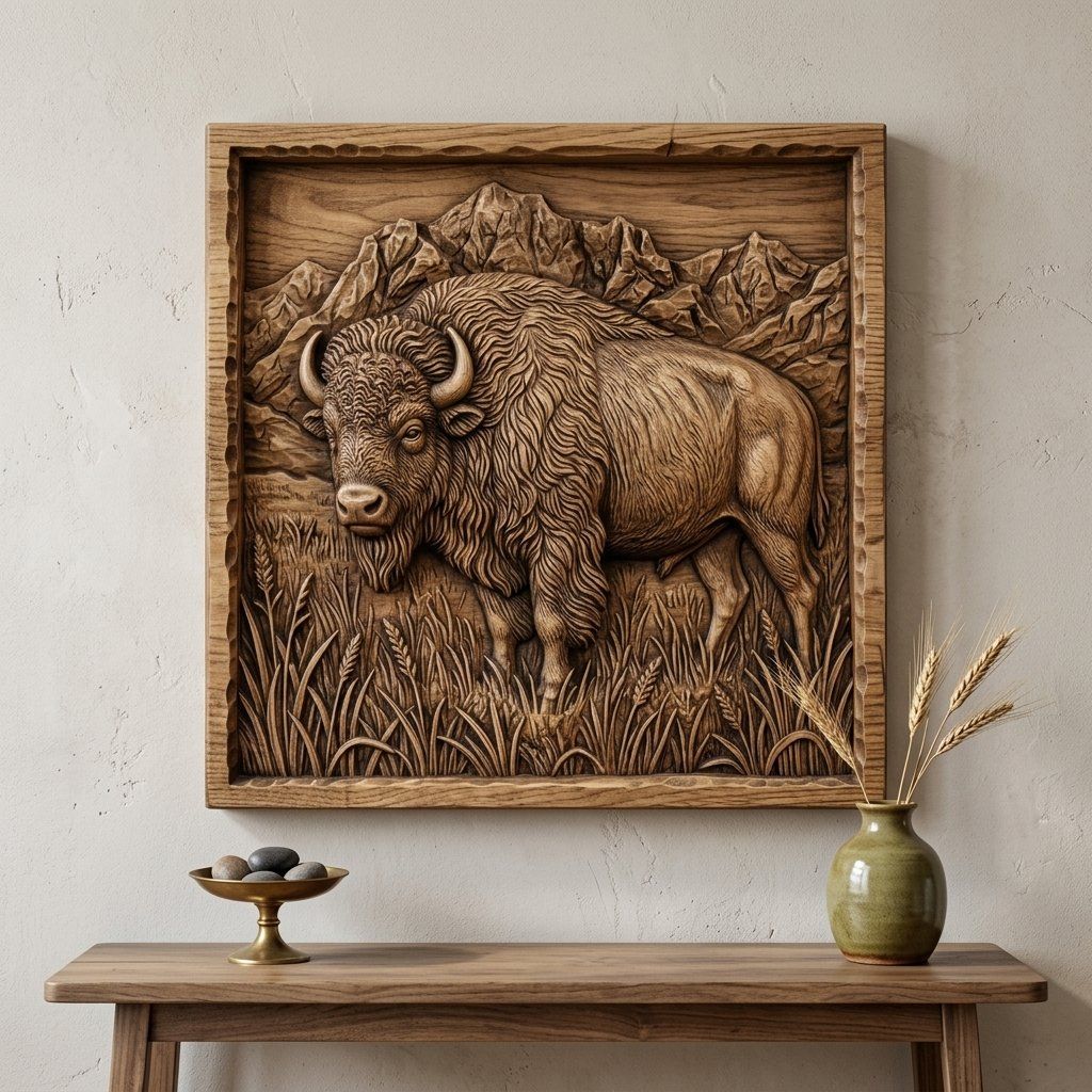 American Bison Buffalo Mountain Scene CNC Relief STL bas-relief STL — view 13
