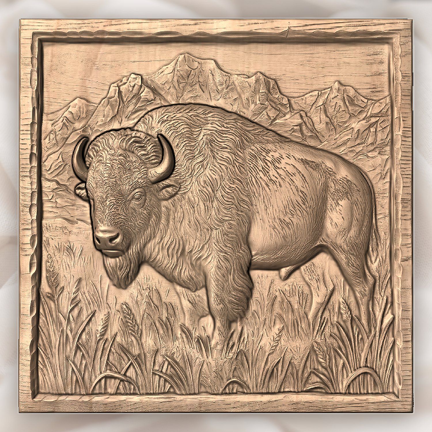 American Bison Buffalo Mountain Scene CNC Relief STL bas-relief STL — view 4