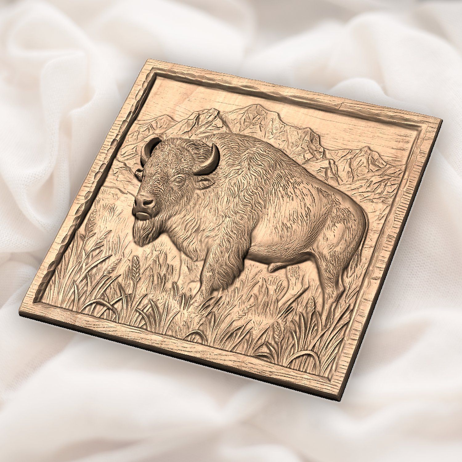 American Bison Buffalo Mountain Scene CNC Relief STL bas-relief STL — view 5