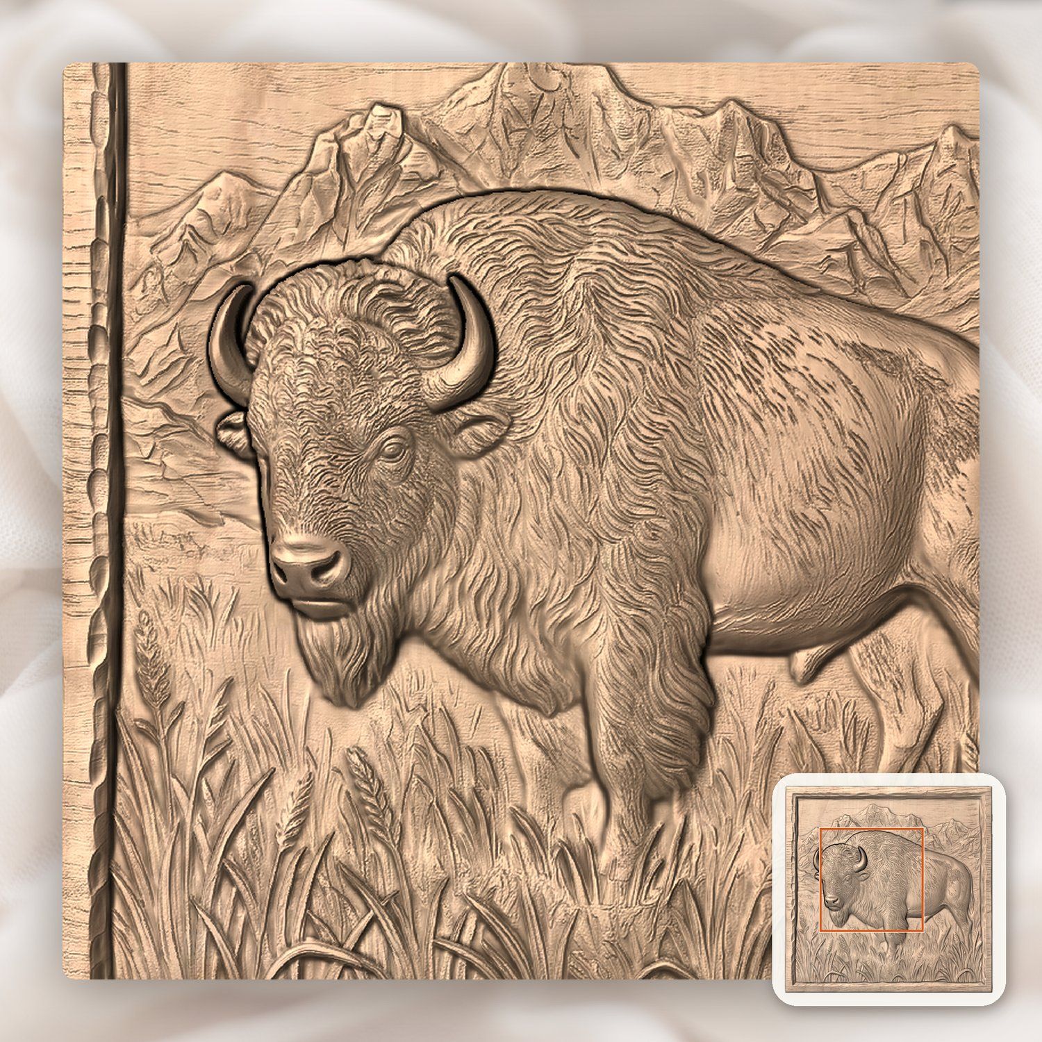 American Bison Buffalo Mountain Scene CNC Relief STL bas-relief STL — view 6
