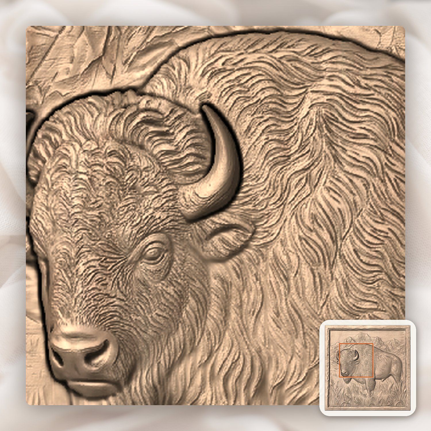 American Bison Buffalo Mountain Scene CNC Relief STL bas-relief STL — view 7