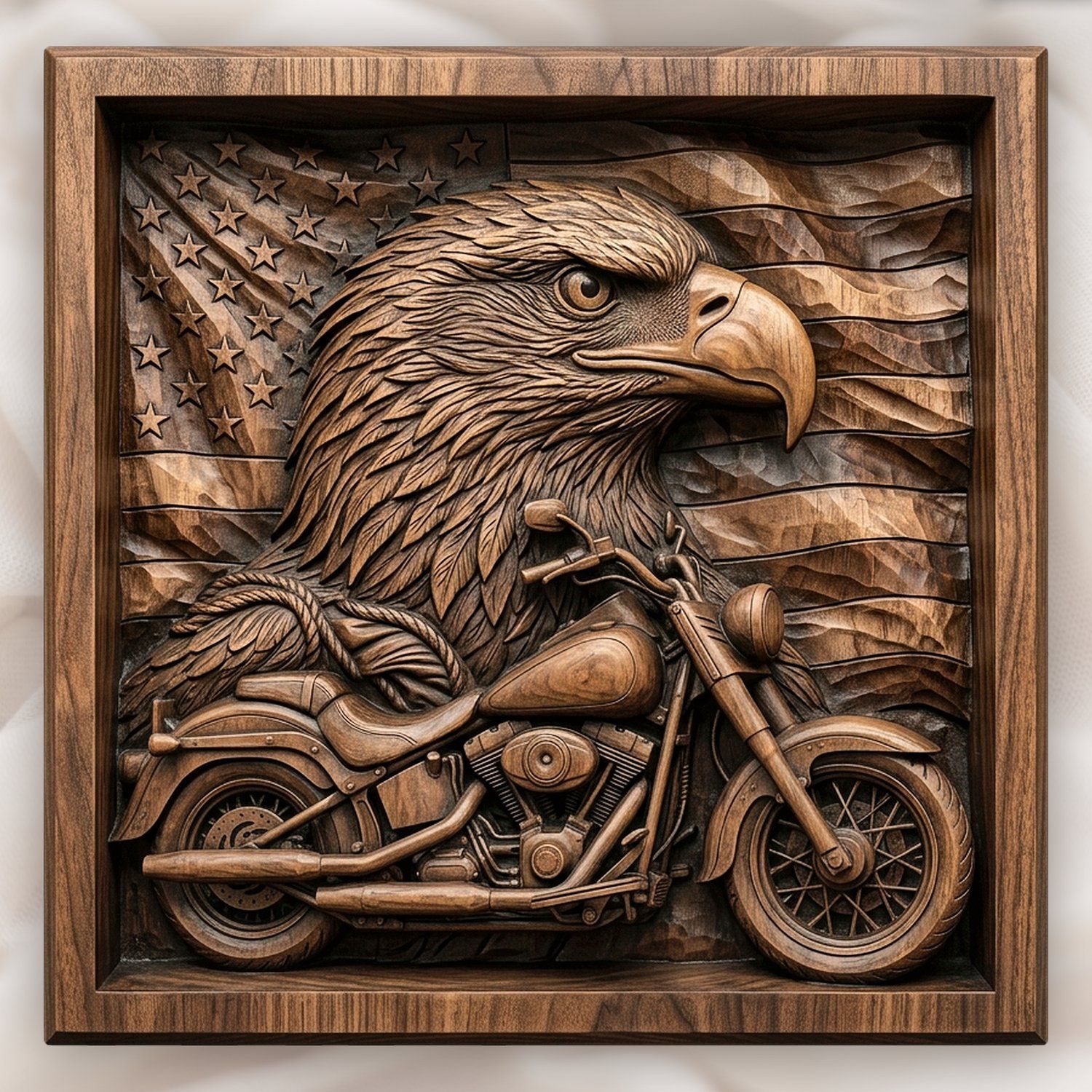 American Eagle Motorcycle Flag Wood Panel CNC Relief STL bas-relief STL design