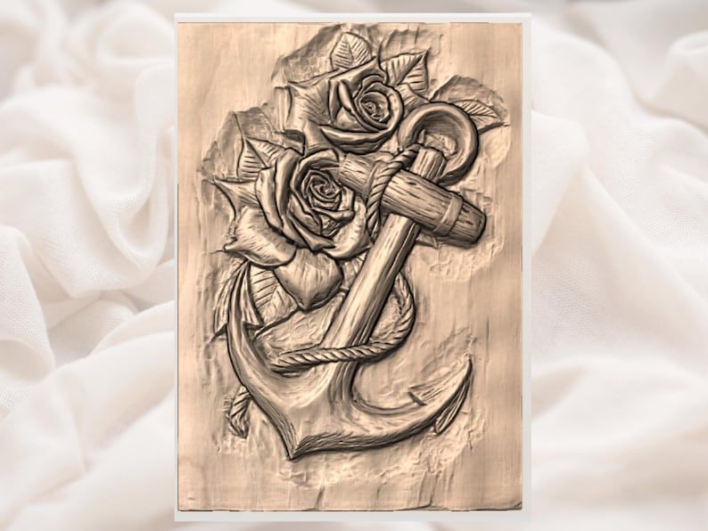 Anchor Wrapped in Roses 3D Relief STL for CNC Carving bas-relief STL — view 2