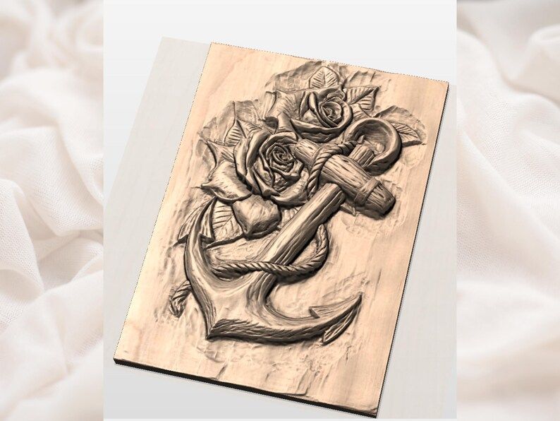 Anchor Wrapped in Roses 3D Relief STL for CNC Carving bas-relief STL — view 3
