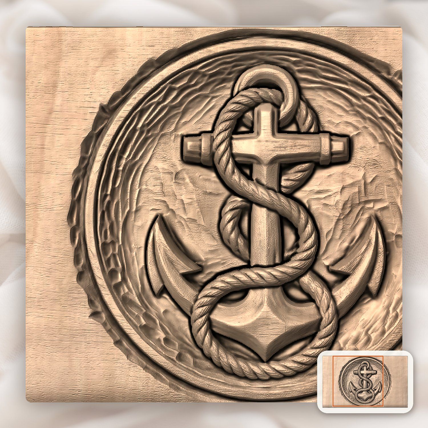 Anchor and Winding Rope Nautical CNC Relief STL bas-relief STL — view 6