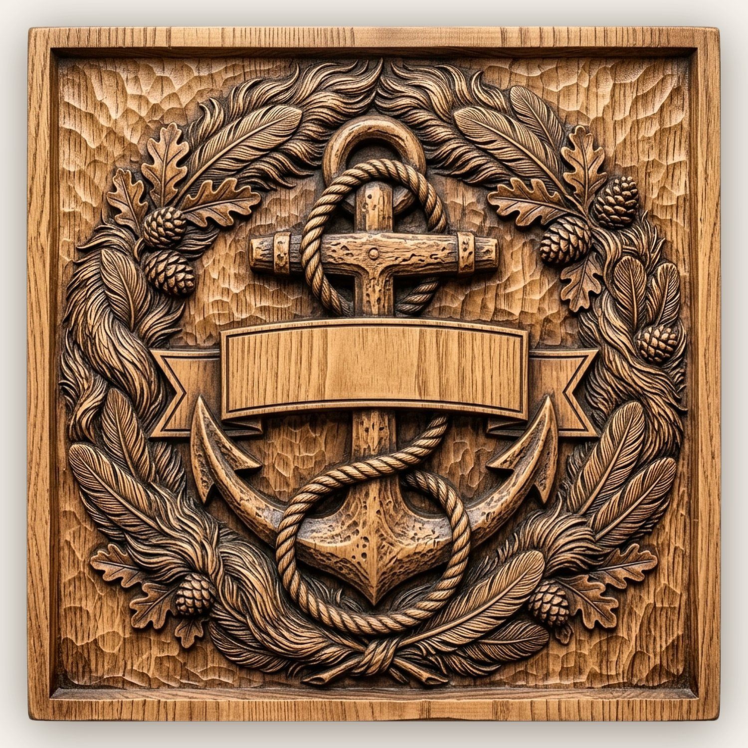 Anchor Nautical Emblem Banner CNC Relief STL bas-relief STL design