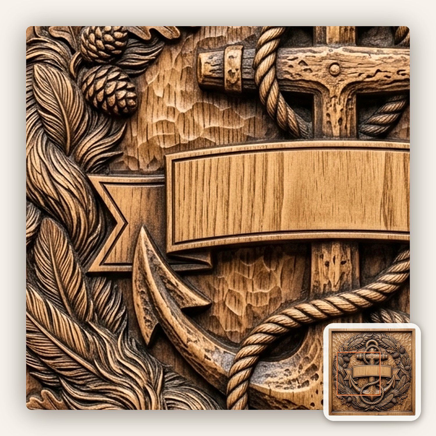 Anchor Nautical Emblem Banner CNC Relief STL bas-relief STL — view 10