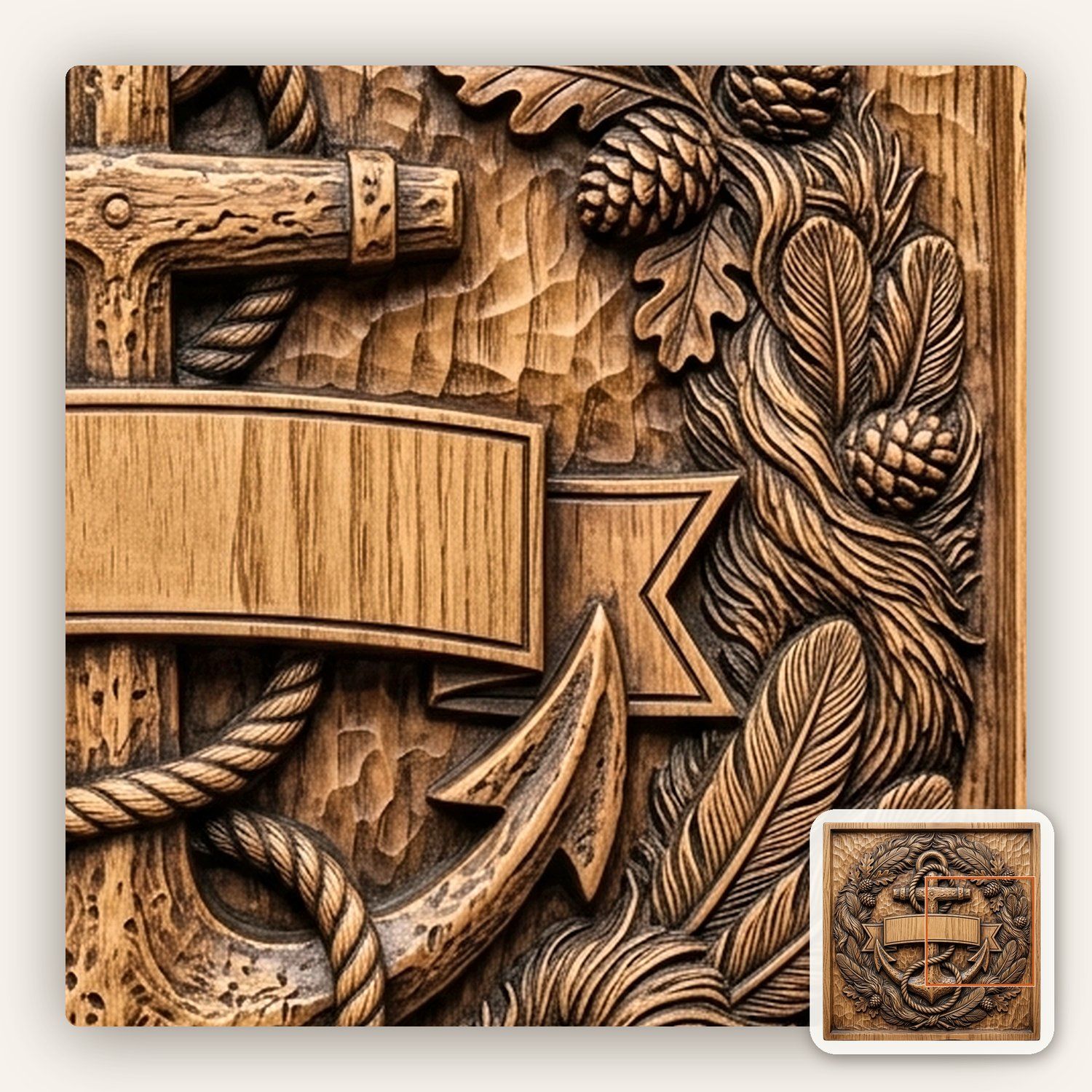 Anchor Nautical Emblem Banner CNC Relief STL bas-relief STL — view 11