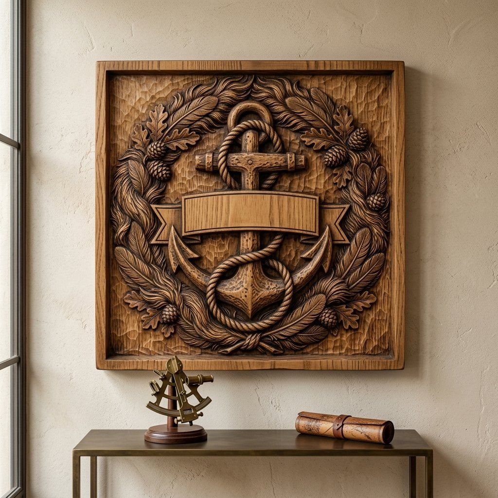 Anchor Nautical Emblem Banner CNC Relief STL bas-relief STL — view 12