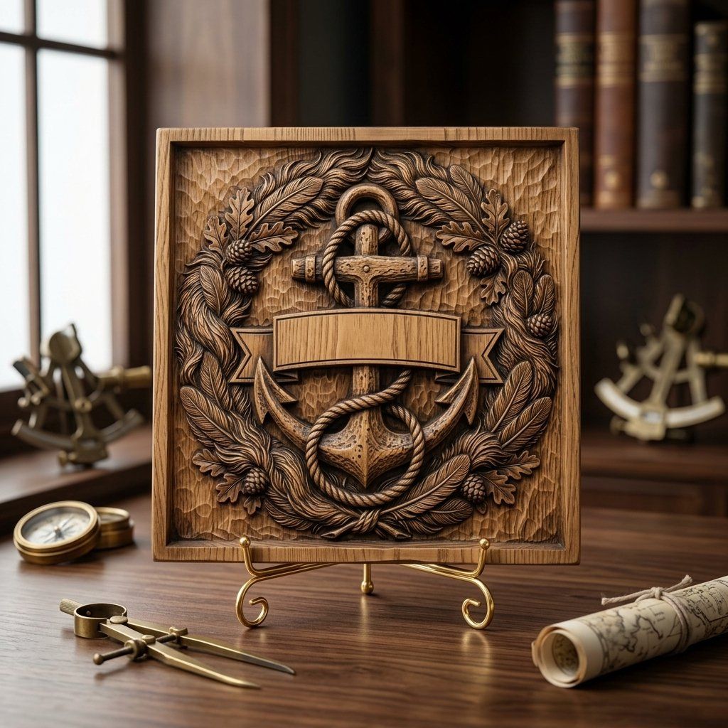 Anchor Nautical Emblem Banner CNC Relief STL bas-relief STL — view 13