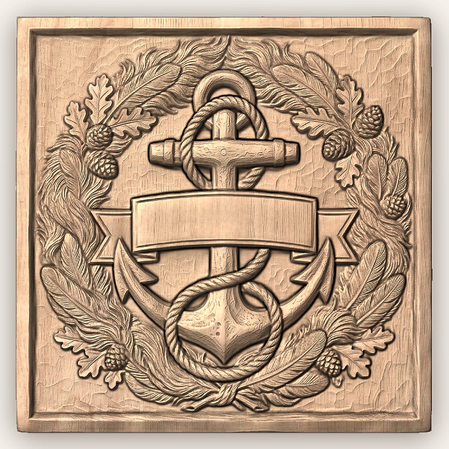 Anchor Nautical Emblem Banner CNC Relief STL bas-relief STL — view 3