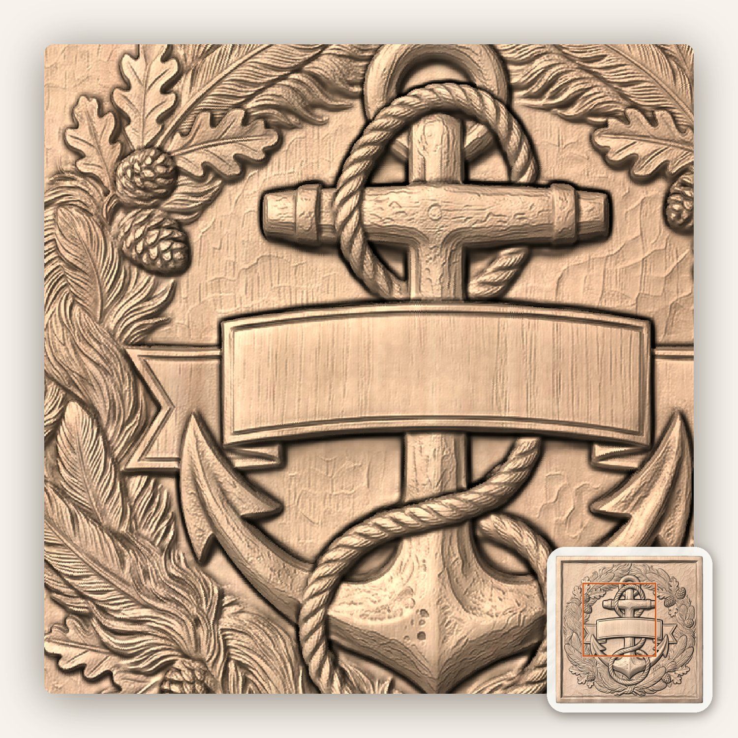 Anchor Nautical Emblem Banner CNC Relief STL bas-relief STL — view 5