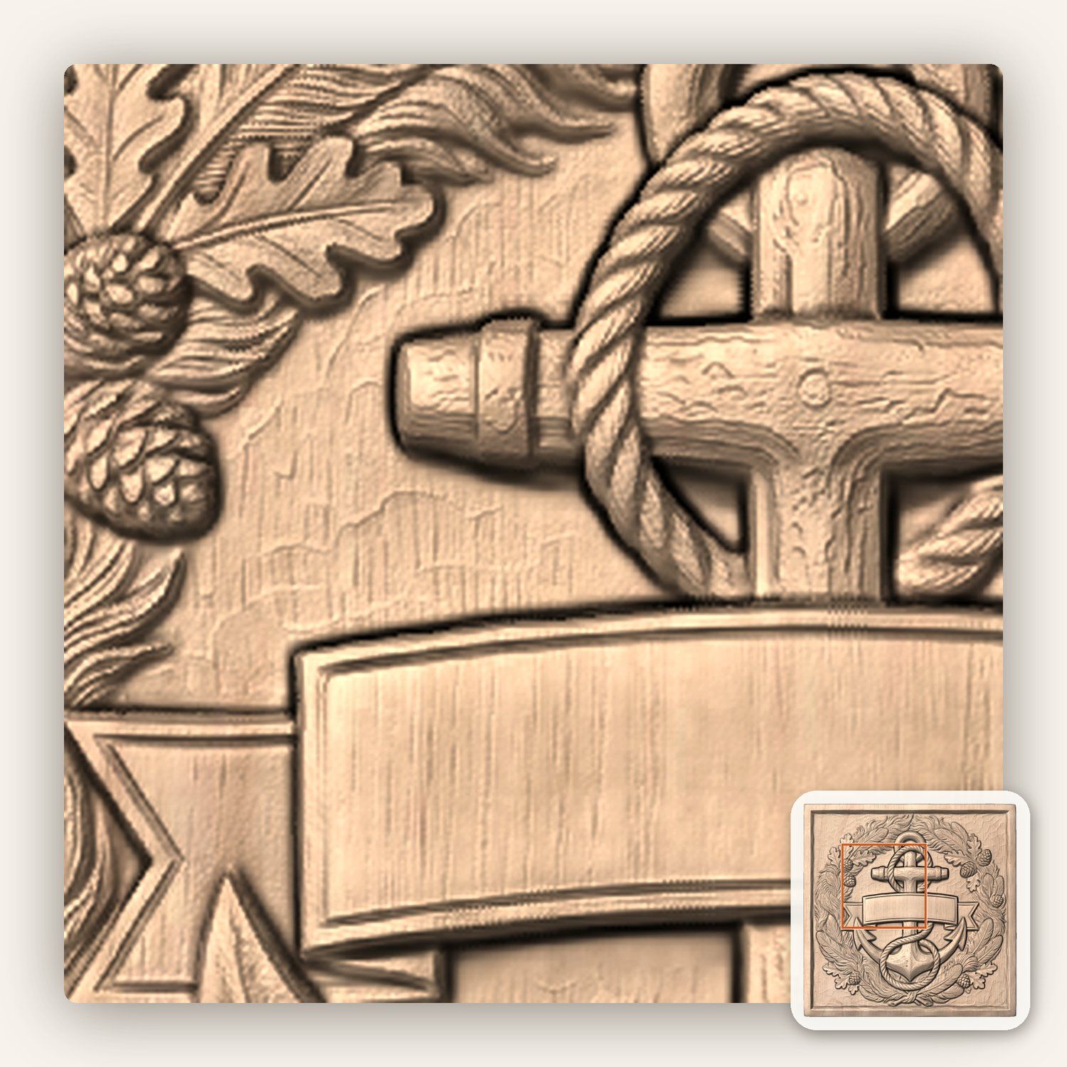 Anchor Nautical Emblem Banner CNC Relief STL bas-relief STL — view 7