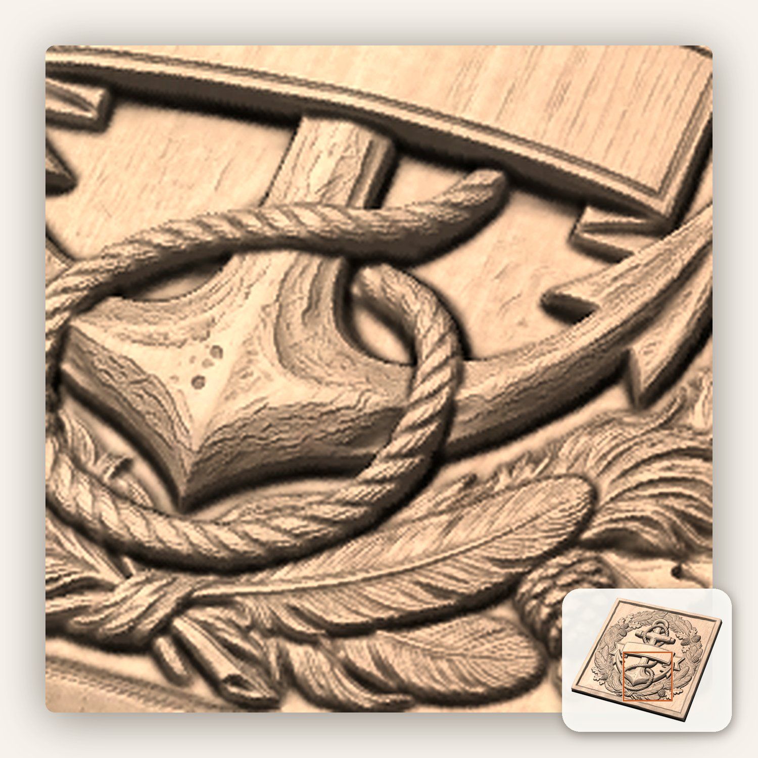 Anchor Nautical Emblem Banner CNC Relief STL bas-relief STL — view 8