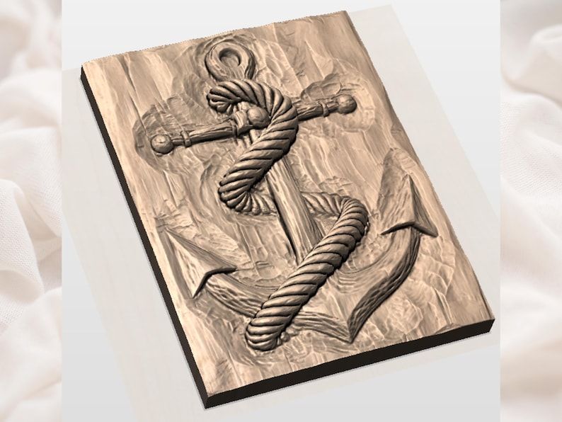 Anchor Wrapped in Rope Bas-Relief STL for CNC Carving bas-relief STL — view 2