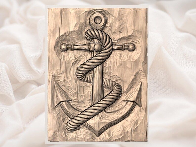 Anchor Wrapped in Rope Bas-Relief STL for CNC Carving bas-relief STL — view 3