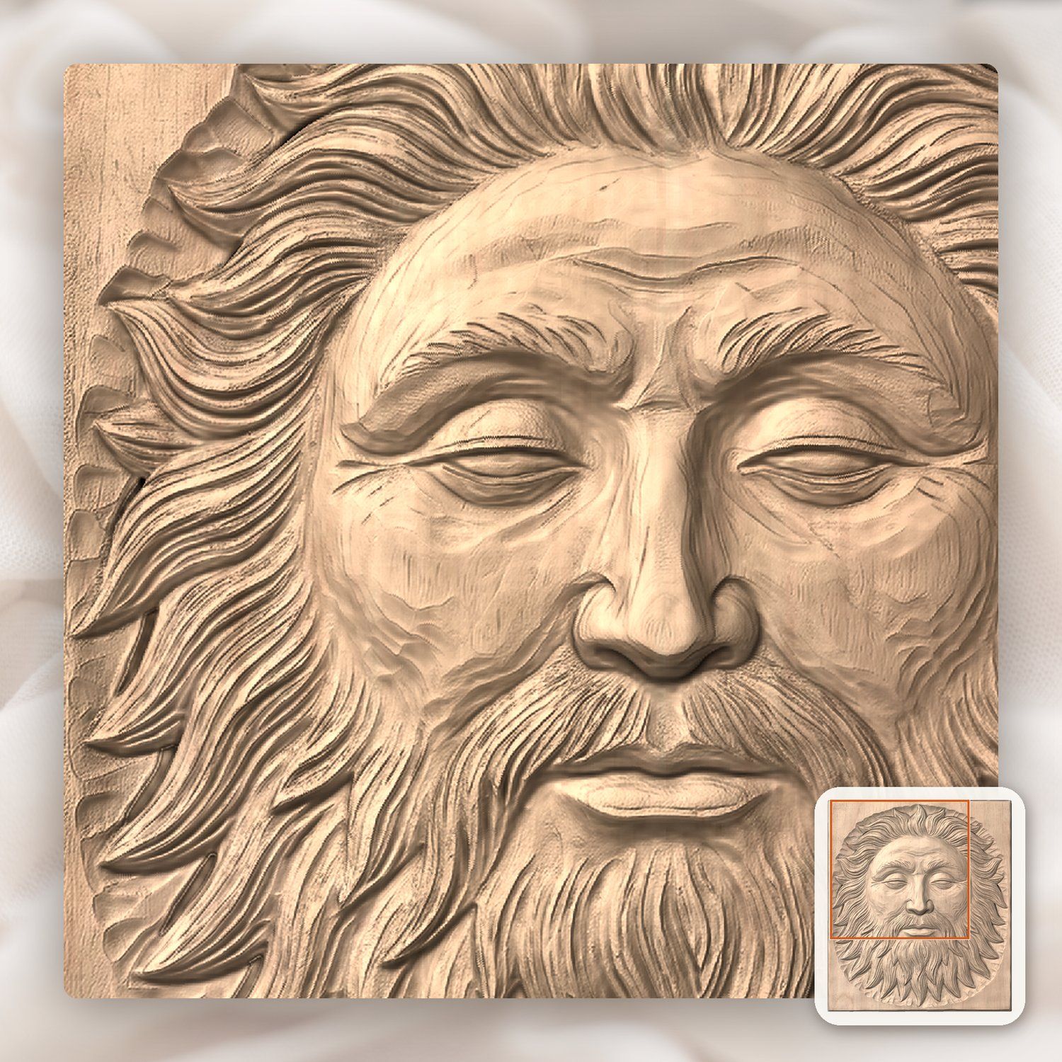 Ancient Bearded Sun Face Celestial CNC Relief STL bas-relief STL — view 9