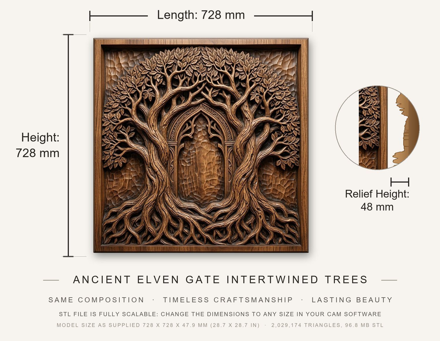 Ancient Elven Gate Intertwined Trees CNC Relief STL bas-relief STL — view 3