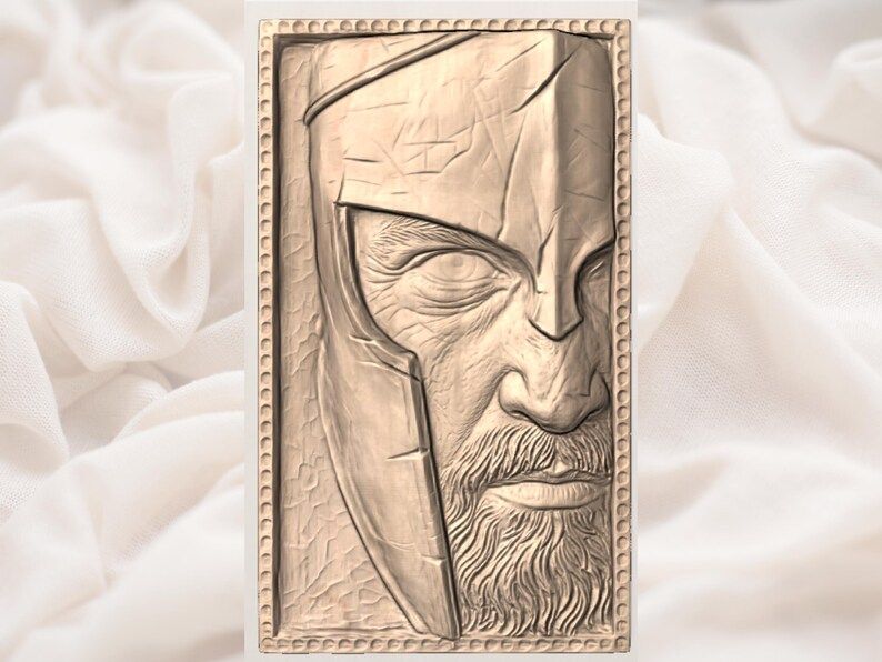 Battle-Worn Spartan Warrior Half-Face Relief STL for CNC bas-relief STL — view 3