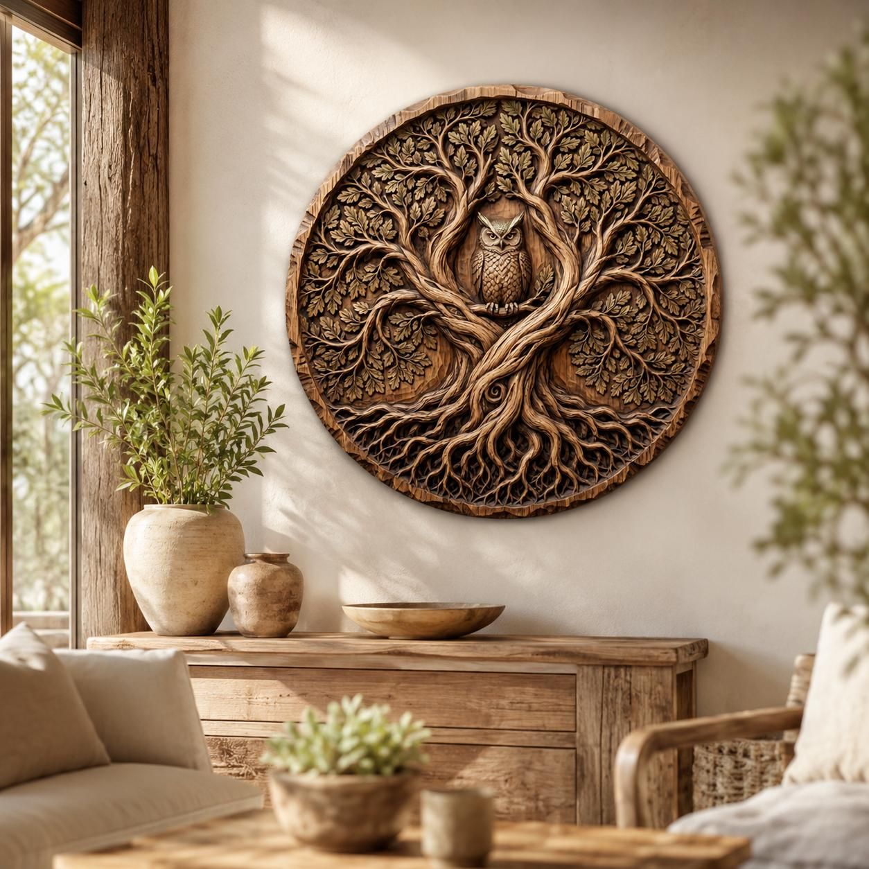 Owl in the Ancient Oak Tree of Life Bas-Relief STL bas-relief STL — view 5