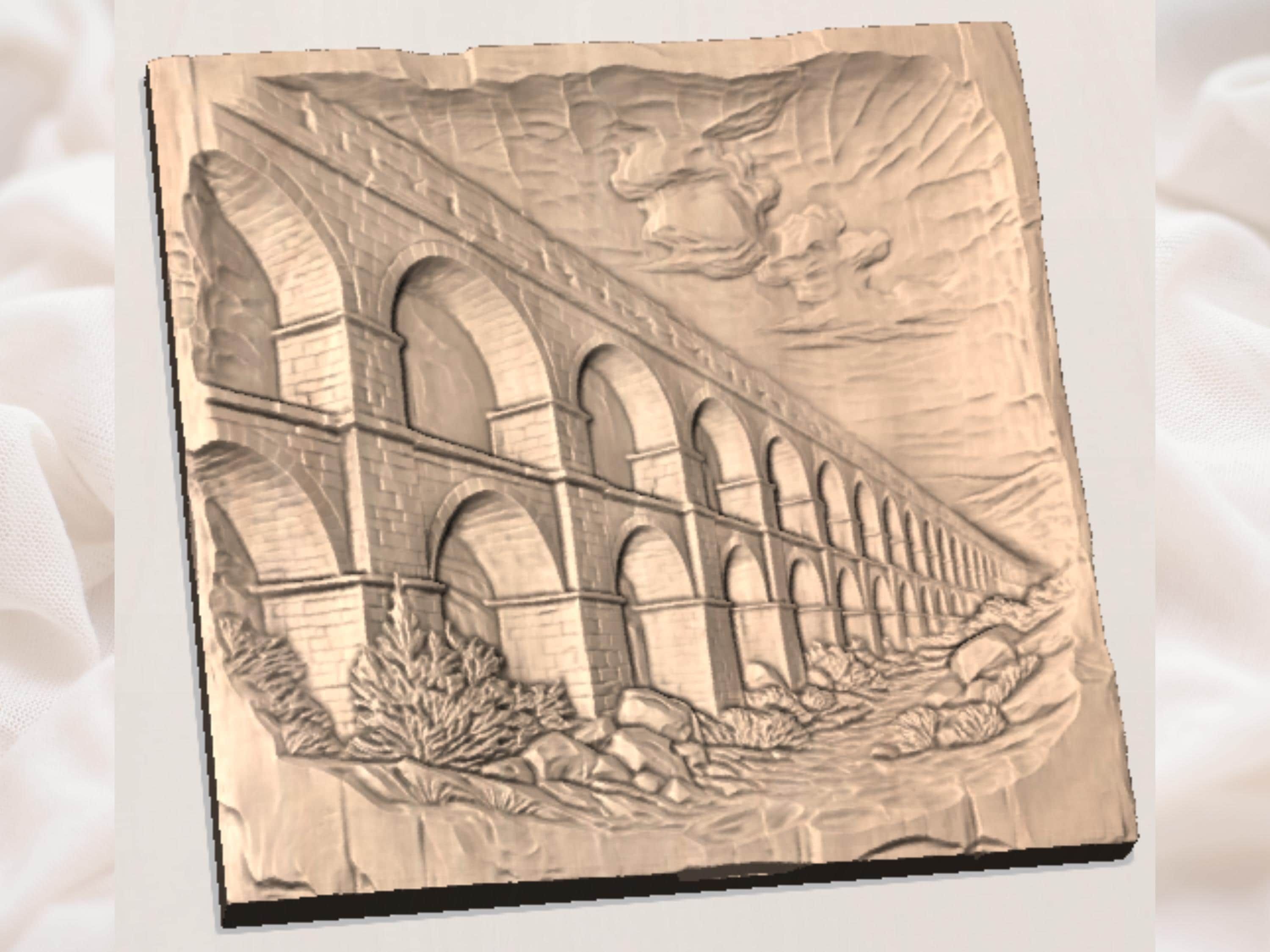 Roman Aqueduct Bas-Relief STL with Arched Stone Bridge bas-relief STL — view 2