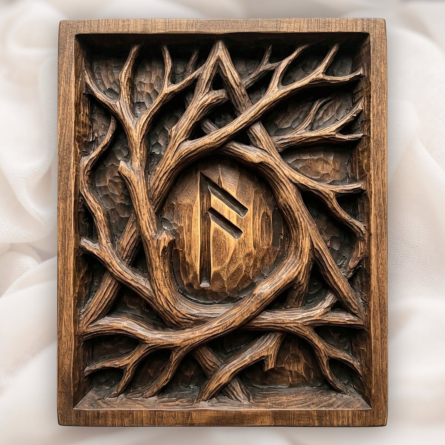 Ancient Rune Gnarled Branch Panel CNC Relief STL bas-relief STL design