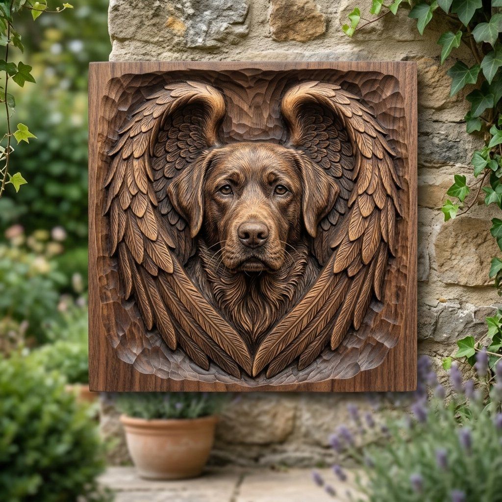 Angel Labrador Retriever Wall Art bas-relief STL — view 8