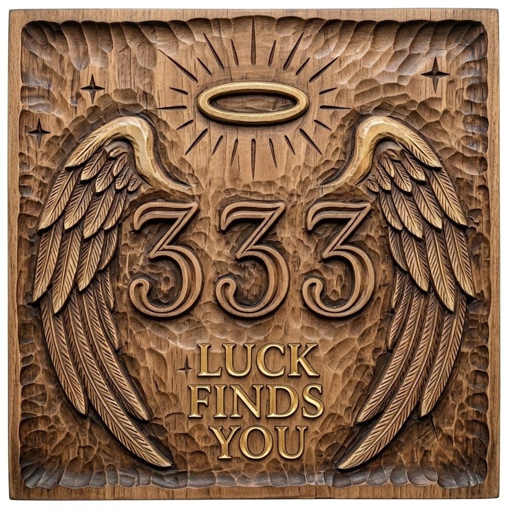 Angel Number 333 Luck Finds You CNC Relief STL | Spiritual Wing Wall Art | Divine Protection Wood Carving | Carveco VCarve Model — carved bas relief STL file for CNC